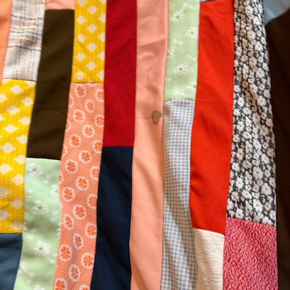 Vintage Patchwork Quilt Top Handmade Multi-Color Striped Design 69 x 90 Inches - Picture 5 of 5